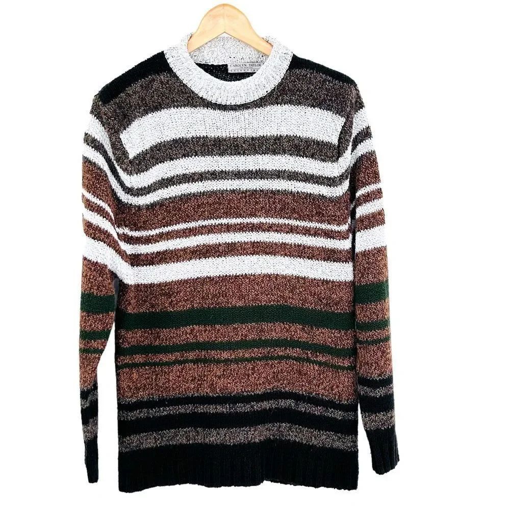 Vintage 90’s black, brown, whiteCarolyn Taylor striped sweater size medium